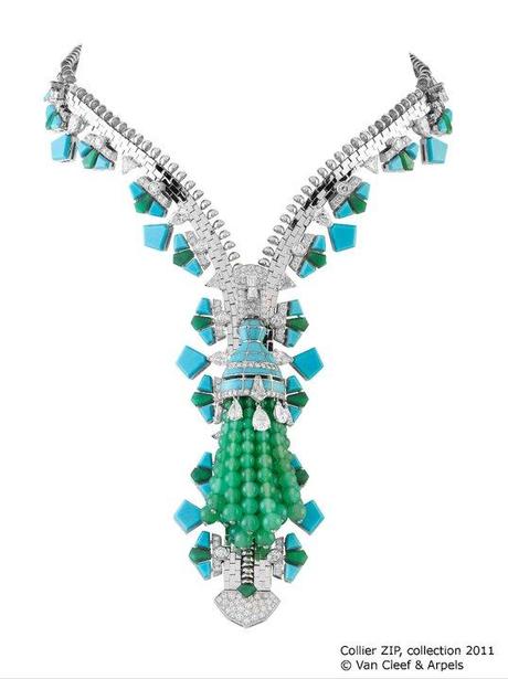 Van Cleef and Arpels Zipper necklace in turquoise diamond and chrysoprase Van Cleef and Arpels Zipper necklace in turquoise diamond and chrysoprase