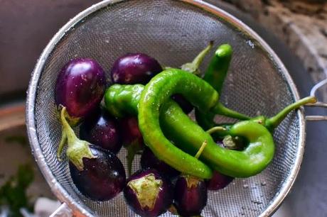 Eggplant & Chiles for Mirchi Baingan Salan