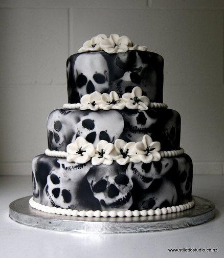 Black and White Skull Wedding Cake