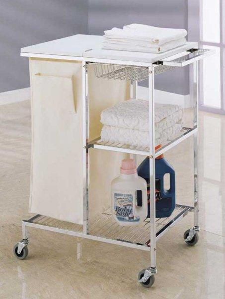 Free Shipping. Rolling Laundry Station with Hamper and Shelves