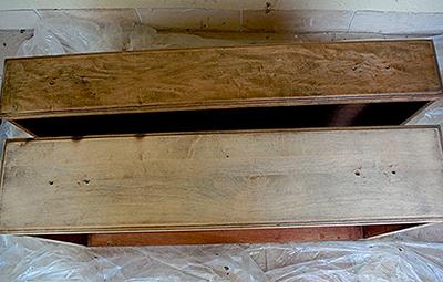 Driftwood Highboy Refinishing Project Driftwood Weathered Wood Finish applied to top drawer but still drying