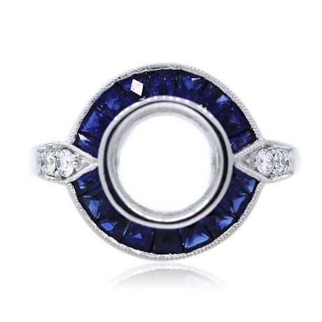 Platinum Art Deco Style Diamond and Sapphire Engagement Ring Mounting