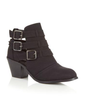 Black (Black) Wide Fit Tan Triple Buckle Cut Out Ankle Boots  | 285308001 | New Look