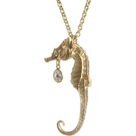 Finn Gold Large Seahorse With Diamond Charm Pendant Necklace