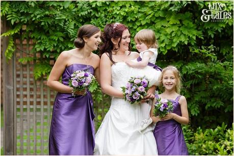 Bride and bridesmaids in purple at Woburn Abbey Wedding 