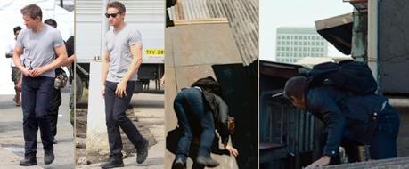 Aaron Cross’s Biker Jacket in The Bourne Legacy Cross's jeans are best identified in behind-the-scenes shots, as seen on the left.