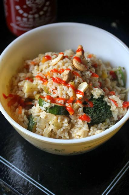 Vegan Vegetable Fried Rice with Sriracha  {Gluten Free}