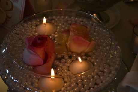 Floating Candles and Pearls Wedding Centerpiece