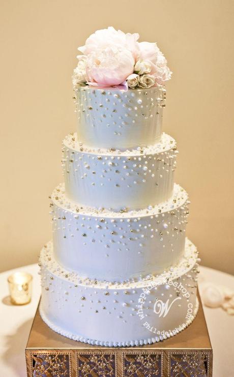 Scattered Pearl Tiered Wedding Cake
