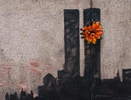 day 15 detail sized private Banksy drops a Twin Towers homage in Tribeca