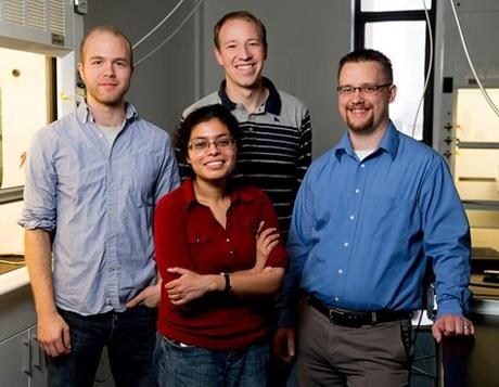 Silicon supercapacitor research group (left to right): Landon Oakes, Shahana Chatterji, Andrew Westover and Cary Pint.