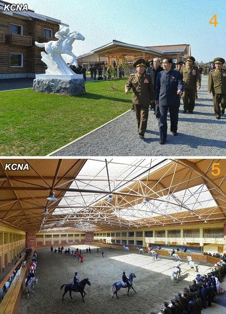 Mirim Riding Club Opened 4. Members of the DPRK central leadership tour the equestrian club; 5. Indoor horse arena at Mirim Riding Club (Photos: KCNA).
