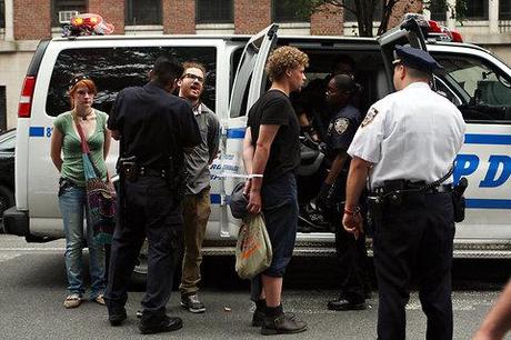 Protesters who marched up from Wall Street area were arrested on Fifth Avenue at 12th Street.