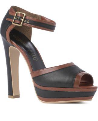 Black... And Brown?? Black (Black) Leather Peep Toe Platforms | 232213801 | New Look