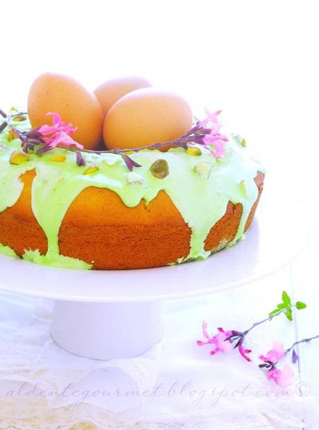 Easter Nest Sweet Cake With Sour Cream -Royal Icing and Pistachios