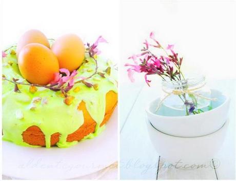 Easter Nest Sweet Cake With Sour Cream -Royal Icing and Pistachios