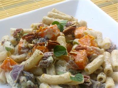 Autumnal Pasta: Creamy Penne with Roasted Butternut Squash, Pecans, and Oregano