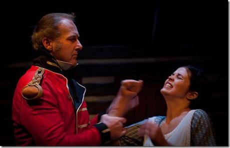 Fists fly as Con (Frank Nall) and Sara (Elizabeth Argus) face off in The Artistic Home's 'A Touch of the Poet,' by Eugene O'Neill. (photo credit: Tim Knight) Frank Nall and Elizabeth Argus - The Artistic Home