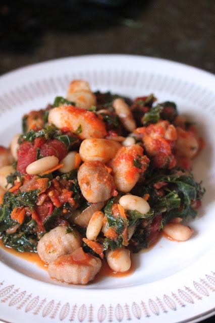 Vegan Pan Fried Gnocchi with Kale and White Beans