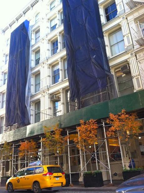 Pretty-Blue-Scaffolding-with-Autumn-Trees-in-SOHO