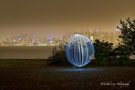 Light Painting the Skyline Toronto, skyline, light painting, CN Tower, Ward Island, Centre Island, city lights, night photography