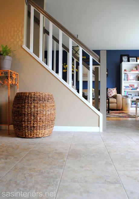 New foyer floor using groutable luxury vinyl tile #LowesCreator