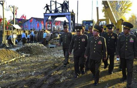 Choe Ryong Hae Visits Construction of Textile Mill Dorms VMar Choe Ryong Hae tours the construction of the workers' dormitories at Kim Jong Suk Pyongyang Textile Mill (Photo: Rodong Sinmun).