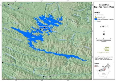 Murum Dam Blockaders May be Suffering Human Rights Violations Warns NGOs Map showing expected area flooded by the Murum Dam