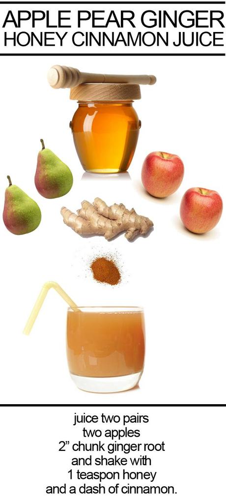 An natural energy boost: freshly pressed Apple + Pear + Ginger + Honey + Cinnamon Juice. 