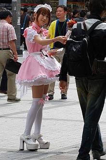 Interesting Things Going on with A Tale for the Time Being A maid distributing flyers (image from wikipedia entry on Maid café)