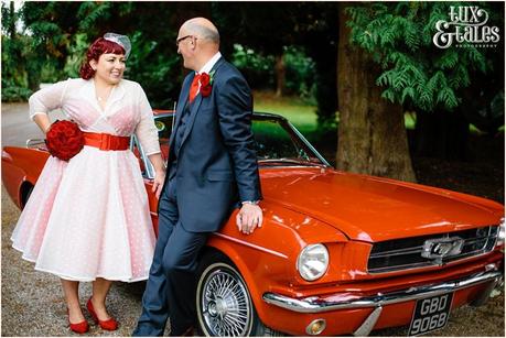 Julia & Chris Got Married! | Wedding Photography Bride and groom pose in front of vintage car