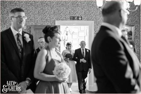 Julia & Chris Got Married! | Wedding Photography Vintage themed bride walks up aisle in yorkshire wedding
