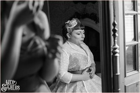 Julia & Chris Got Married! | Wedding Photography Bride in mirror at vintage themed weddign couture company wedding dress