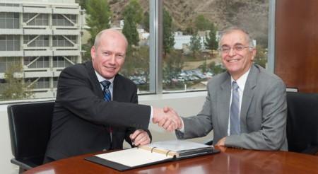 JPL Director Charles Elachi (right) and Lars Høier, Statoil Sr. Vice President, Technology Products and Drilling Research Development and Innovation, took part in a ceremonial signing for a NASA-Statoil agreement.