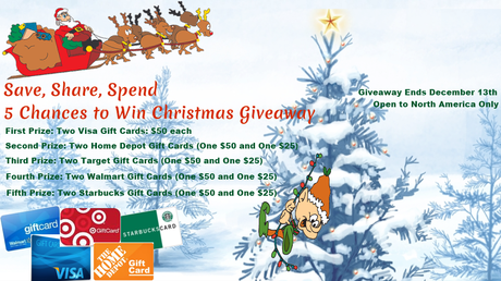 Christmas Giveaway, 5 Chances to win; enter between November 29th to December 13th