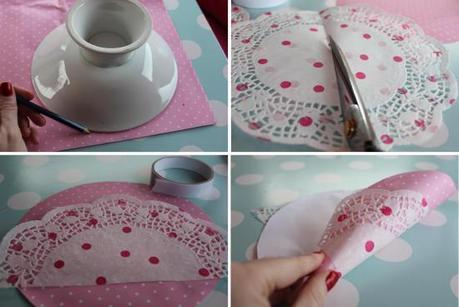DIY pink paper party cones with doilies for popcorn or sweets
