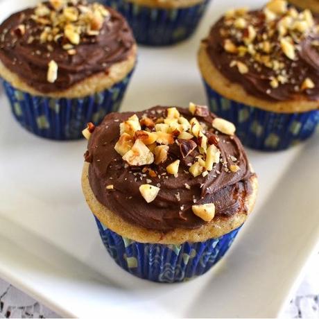 Hazelnut Cupcakes with Hazelnut-Chocolate Frosting (Eggless Recipe)