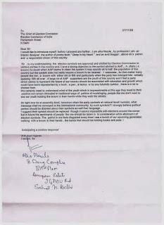 Letter to Election Commission of IIndia