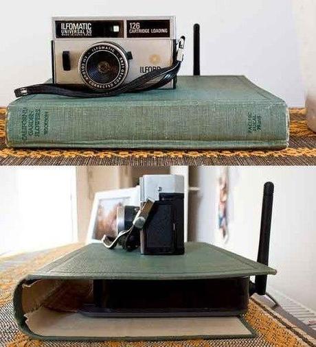Last minute gift ideas for nesters and home decor lovers! Use a hollowed out book to hide an unsightly router - XnY DIY Tutorials