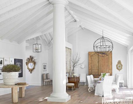 beautiful beams and columns in an all white room