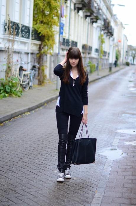 Carpe Diem look alexander wang prisma tote all blac look v neck