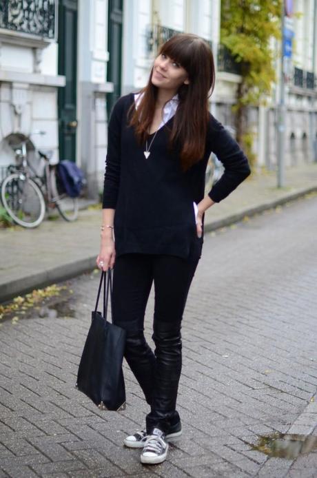 Carpe Diem all black avelon leather trousers look converse