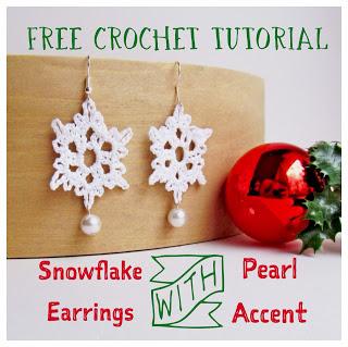 Free Crochet Pattern: Crochet Snowflake Earrings with Pearl Accent Tutorial