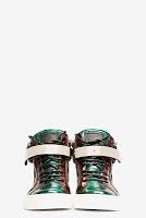 Luxe In Conflicted Color:  Giuseppe Zanotti Red Iridescent Leather Colorblock London Sneakers