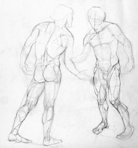 Mikes - beginnings of a meta-drawing of two sculptures of the same model sculpted by two different artists