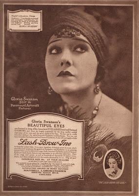 Gloria Swanson, Erte', Lash-Brow-Ine and Maybelline kick of the 1920's