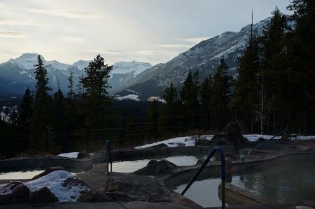 View from the pool at the Banff Hidden Ridge Resort. 
