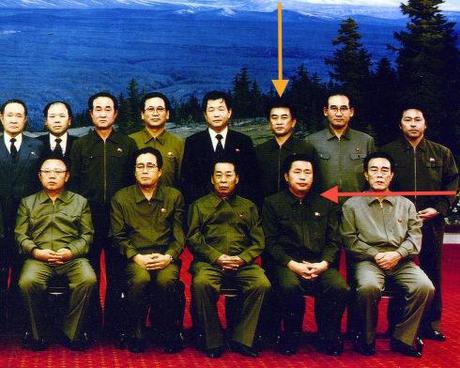 Kim Chang Son (orange arrow) and Jang Song Taek (red arrow) poses for a commemorative photo with late DPRK leader Kim Jong Il on 24 December 1991, hours after KJI was elected KPA Supreme Commander.