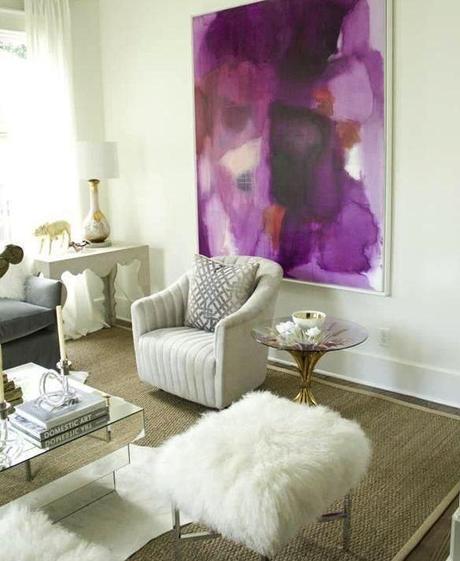 Color Roundup: Using Radiant Orchid in Interior Design Radiant Orchid artwork in a neutral room