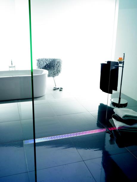Unusual bathroom solutions Unique optional LED shower drain light feature